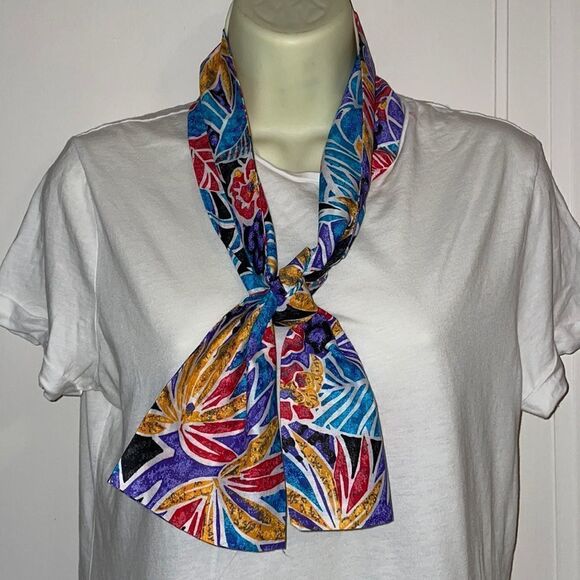 Vtg tropical themed polyester/cotton neck scarf - Picture 1 of 5
